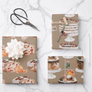 Rustikale Kraft Cranberry Loaf & Christmas Cakes Geschenkpapier Set