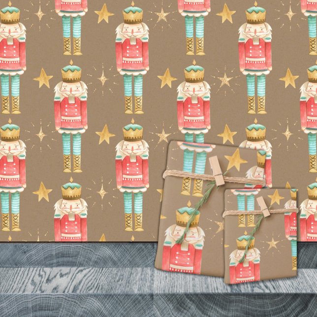 Rustikale Kraft Der weihnachtliche Nutcracker Geschenkpapier (Rustic Kraft The Christmas Nutcracker Holiday Gift Wrapping Paper Rolls)