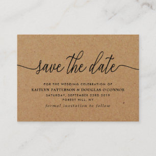 Rustikale Kraft Einfache Schrift Save the Date Begleitkarte