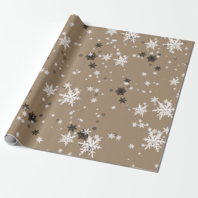 Rustikale Kraft Elegante weiße Schneeflocken Geschenkpapier (Ungerollt)