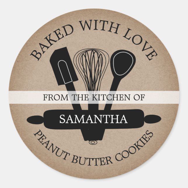 Rustikale Kraft-Erdnuss-Butterkekse hausgemacht Runder Aufkleber (Vorderseite)