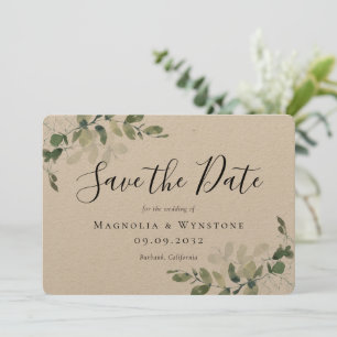 Rustikale Kraft Eukalyptus Wedding rettet das Datu Save The Date
