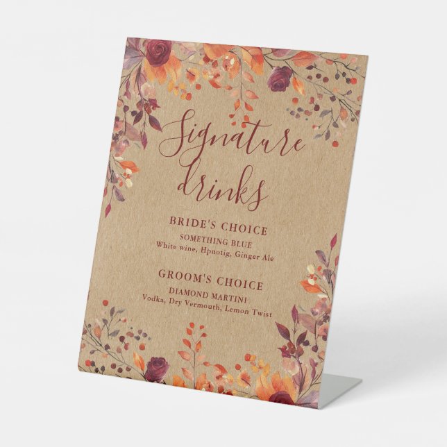 Rustikale Kraft Fall Autumnal Floral Signature Dri Sockelschild (Vorderseite)