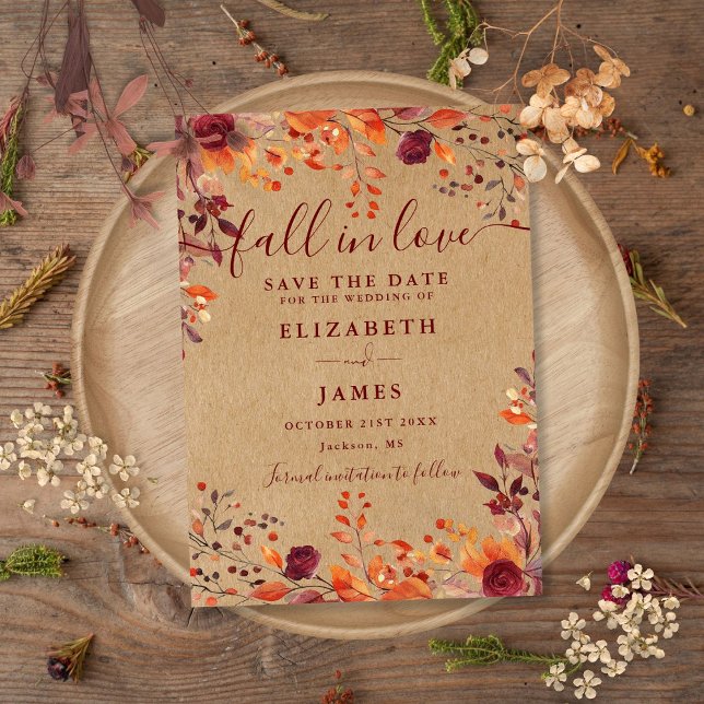 Rustikale Kraft Fall Autumnal Floral Wedding Save The Date (Rustic Kraft Fall Autumnal Floral Wedding Save The Date)