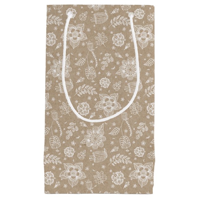 Rustikale Kraft Floral Oaster Geschenktasche Kleine Geschenktüte (Vorderseite)