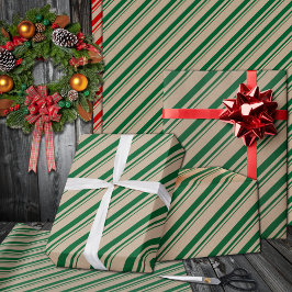 Rustikale Kraft Forest Green Candy Stripes Holiday Geschenkpapier