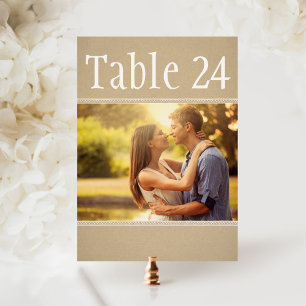 Rustikale Kraft Foto Hochzeit Tischnummer Karte