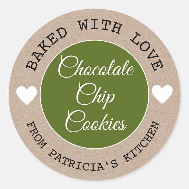 Rustikale Kraft gebacken mit Liebe Choco Cookies G Runder Aufkleber (Vorderseite)