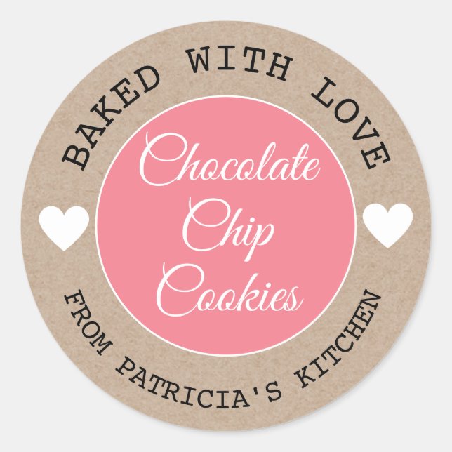 Rustikale Kraft gebacken mit Liebe Choco Cookies R Runder Aufkleber (Vorderseite)