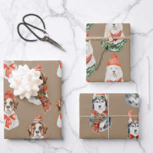 Rustikale Kraft Große Hunde zu Weihnachten geklei Geschenkpapier Set