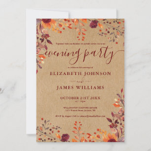 Rustikale Kraft Herbst-Blumen-Hochzeitsabendparty Einladung