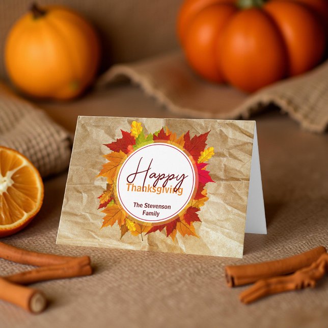 Rustikale Kraft Herbstblätter Familie Thanksgiving Karte (Von Creator hochgeladen)