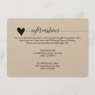 Rustikale Kraft Hochzeitsabdeckung, Herzkalligrafi Begleitkarte