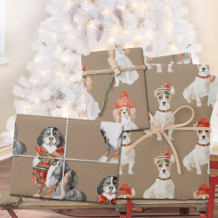 Rustikale Kraft-Hunde zu Weihnachten gekleidet Geschenkpapier Set