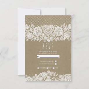 Rustikale Kraft & Lace Farmhouse Scheunenhochzeit RSVP Karte