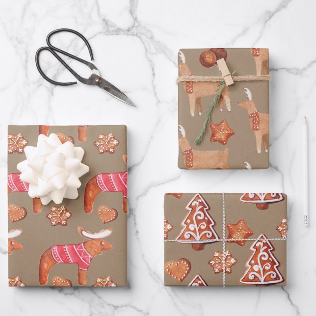 Rustikale Kraft-Lebkuchen Geschenkpapier Set (Vorderseite)