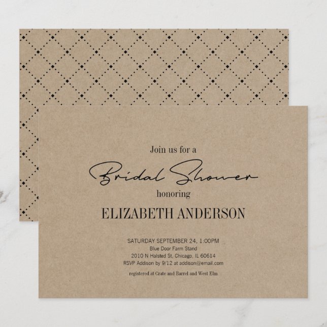 Rustikale Kraft Moderne Schrift mit Ring-Brautpart Einladung (Vorne/Hinten)