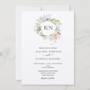 Rustikale Kraft-Monogramm-Rosen-Blumenhochzeit Einladung