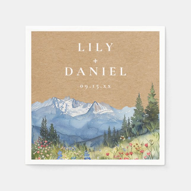 Rustikale Kraft Mountain Wildblume Hochzeit Serviette (Vorderseite)