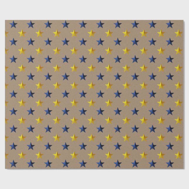 Rustikale Kraft Navy Blue Gold Stars Urlaub Geschenkpapier (Flach)