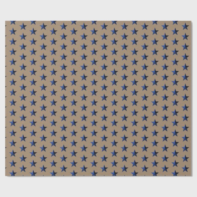 Rustikale Kraft Navy Blue Stars Wrapping Paper Geschenkpapier (Flach)