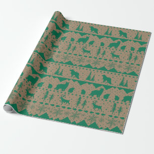 Rustikale Kraft Nordic Sweater Green Winter Animal Geschenkpapier