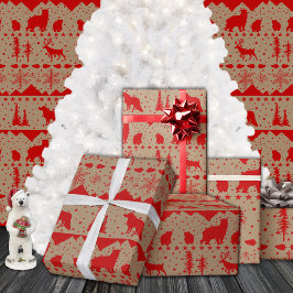 Rustikale Kraft Nordic Sweater Red Winter Animals Geschenkpapier