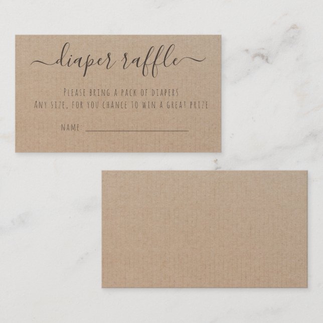 Rustikale Kraft Papier Babydusche Windeln Raffle Begleitkarte (Vorne/Hinten)