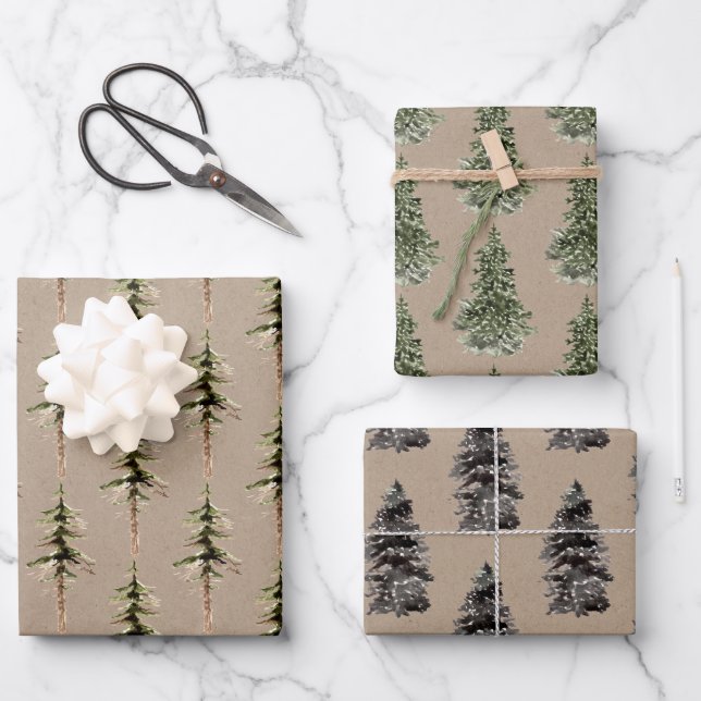 Rustikale Kraft Papier WinterwaldflächeBäume II (Vorderseite)