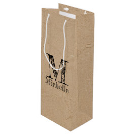 Rustikale Kraft-Papierschau-Monogramm Geschenktüte Für Weinflaschen