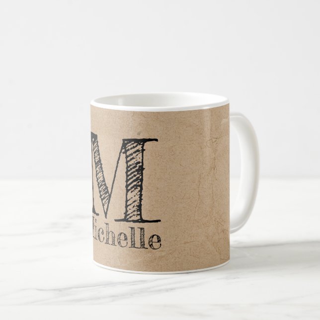 Rustikale Kraft-Papierschau-Monogramm Kaffeetasse (VorderseiteRechts)