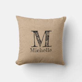 Rustikale Kraft-Papierschau-Monogramm Kissen