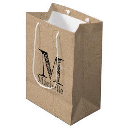 Rustikale Kraft-Papierschau-Monogramm Mittlere Geschenktüte