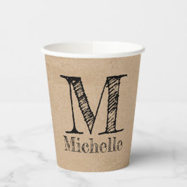 Rustikale Kraft-Papierschau-Monogramm Pappbecher