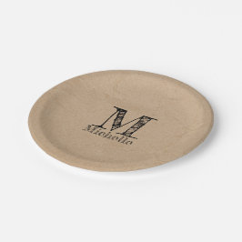Rustikale Kraft-Papierschau-Monogramm Pappteller
