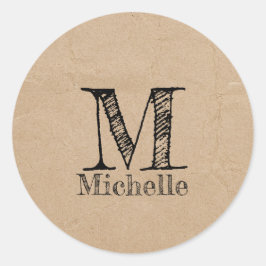 Rustikale Kraft-Papierschau-Monogramm Runder Aufkleber