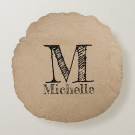 Rustikale Kraft-Papierschau-Monogramm Rundes Kissen