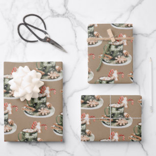 Rustikale Kraft Peppermint Kakao Lebkuchen Geschenkpapier Set