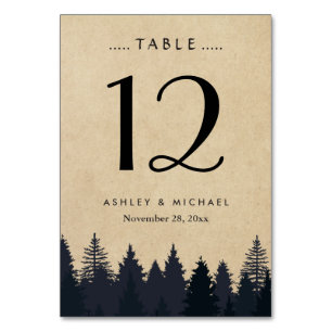Rustikale Kraft Pine Tree Forest Wedding Tischnumm Tischnummer