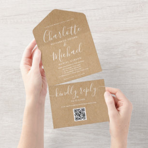 Rustikale Kraft QR Code Minimalistische Hochzeit All In One Einladung
