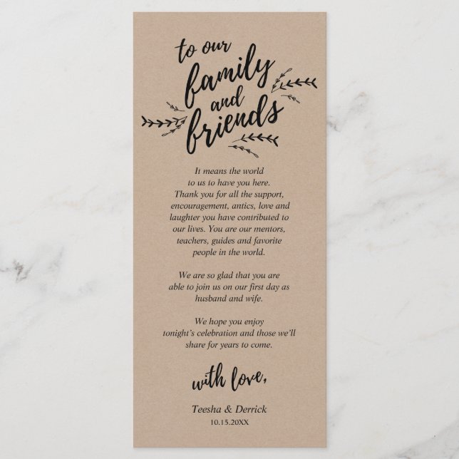 Rustikale Kraft-Reben, Platzierung Dankeschön Kart Programm (Vorderseite)