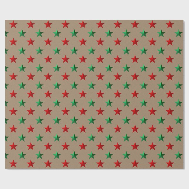 Rustikale Kraft Red Green Stars Urlaub Geschenkpapier (Flach)