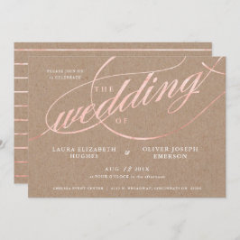 Rustikale Kraft & Rose Gold Script Hochzeit Einladung