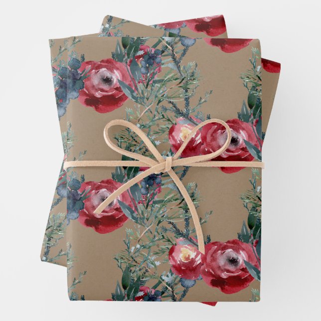 Rustikale Kraft Rose Pine & Spruce Grüne Trellis Geschenkpapier Set (Beispiel)