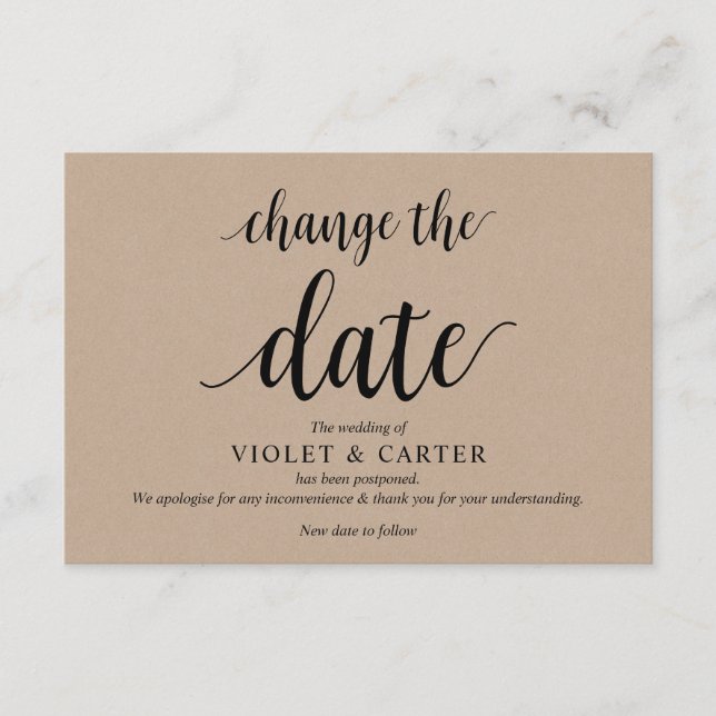 Rustikale Kraft, schwarz, Hochzeitverschiebung, be Begleitkarte (Vorderseite)