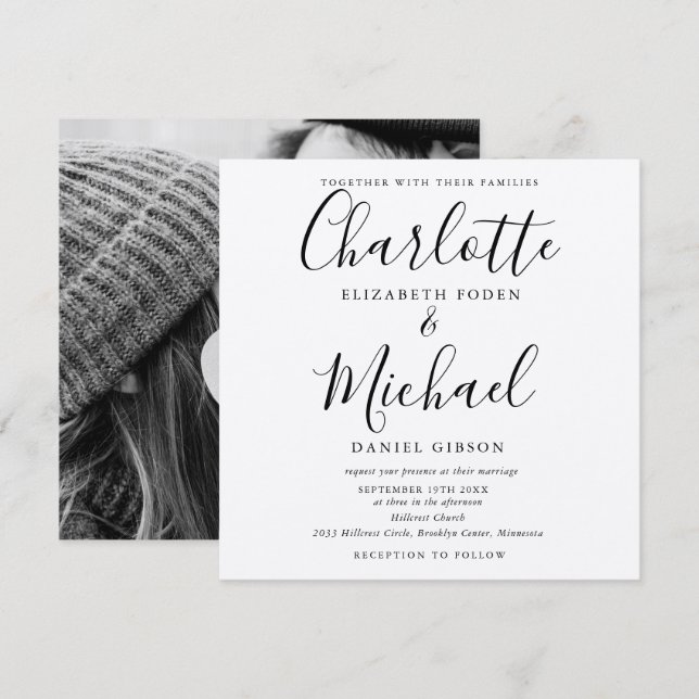 Rustikale Kraft Schwarze Schrift Hochzeitsfoto Einladung (Vorne/Hinten)