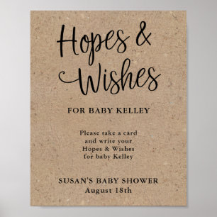 Rustikale Kraft Script Baby Duwer Hopps & Wish Poster