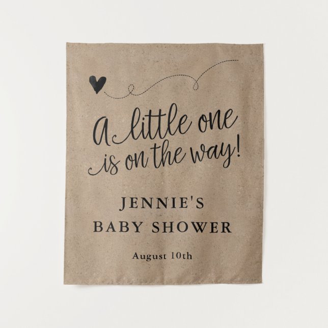 Rustikale Kraft Script Babydusche Hintergrund Wandteppich (Vorderseite)