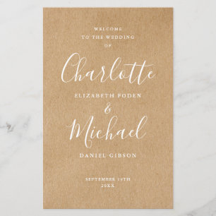 Rustikale Kraft-Signatur-Schrift-Hochzeitsprogramm