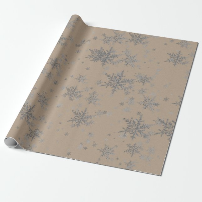 Rustikale Kraft Silver Snowflakes Geschenkpapier (Ungerollt)